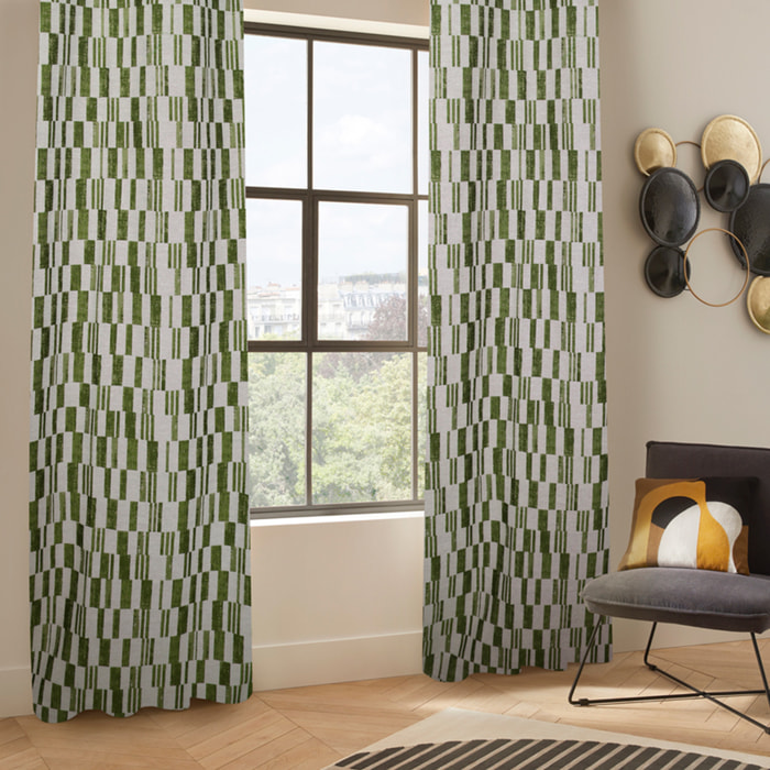 Rideau "Leyna" jacquard vert kaki 140x260cm