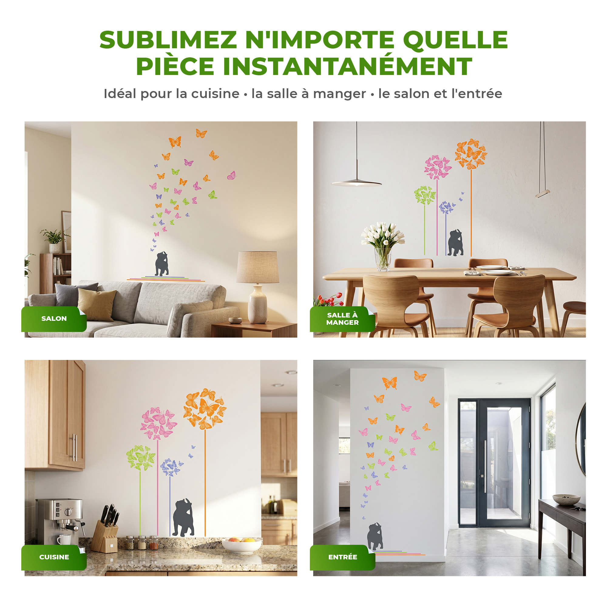 Stickers Muraux décoration adhésifs Chat et papillons