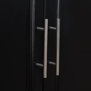 Isla de Cocina con Ruedas Carro de Cocina con Tablero de Acero Inoxidable 2 Cajones 4 Puertas 2 Estantes Ajustables Especiero y Toallero 145x45x93 cm Negro