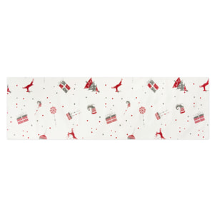 Chemin de table Excelsa – Merry Christmas, Coton et polyester blanc