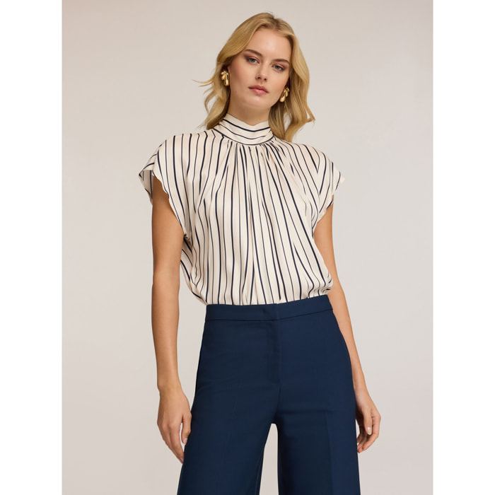 Motivi - Blusa over a righe con fiocco posteriore - Blu