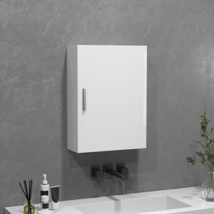 Armario de Baño Pared, Mueble de Baño Colgar con Estantes Ajustables de Vidrio Templado, Ahorro de Espacio, para Entrada, 40x15x55 cm, Blanco Brillo
