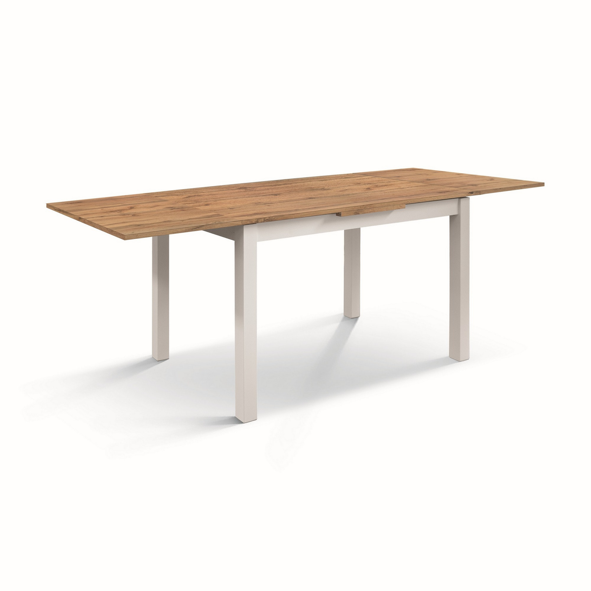 Tavolo POSITANO in legno effetto rovere e gambe bianche, allungabile 110x70 cm – 190x70 cm