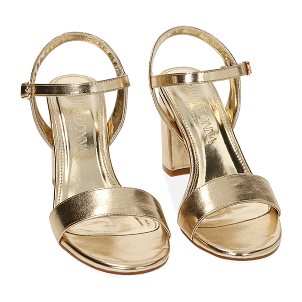 Sandali oro laminato, tacco 8 cm