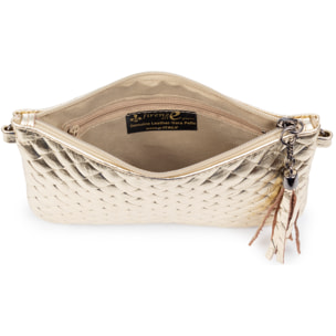 Oleggio bolso bandolera mujer. Piel auténtica Gamuza con grabado entrelazado y lacada brillante.