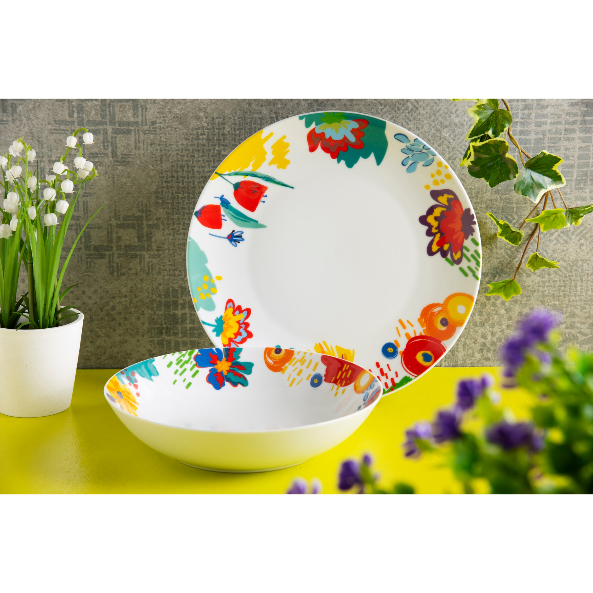 Service assiettes 12 pièces Excelsa – Saint Tropez, Porcelaine Multicolore