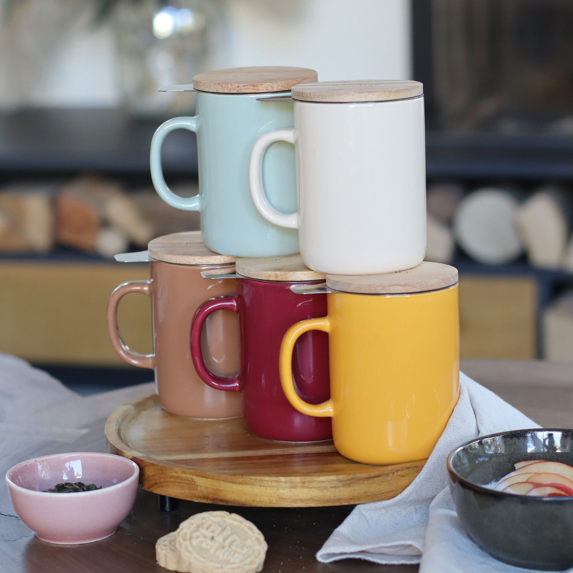 Tisanière en grès noisette avec couvercle en bois 350ml ANNA