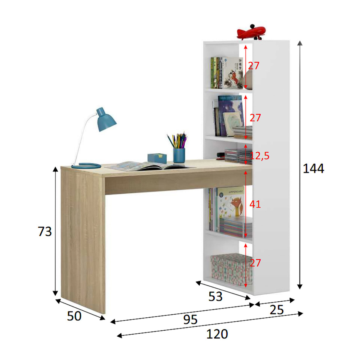 Mesa De Escritorio Con Armario 120x144x50cm Blanco Artik/roble