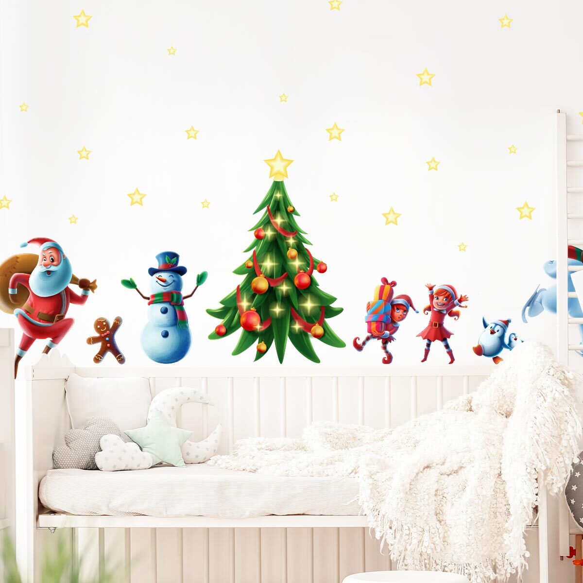 Sticker Noël le père noël et ses amis - Autocollants stickers adhésifs noël - décoration fêtes