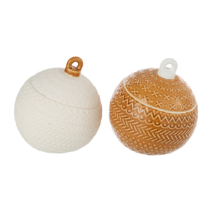 J-Line pot de conservation Boule de Noël - porcelaine - wit/jaune moutarde - 2 pcs
