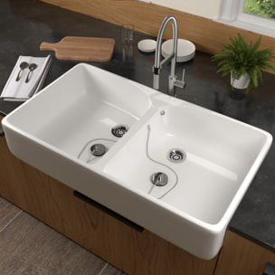 Evier 2 bacs blanc O Novo 22 x 79,5 x 51 cm avec trop-plein