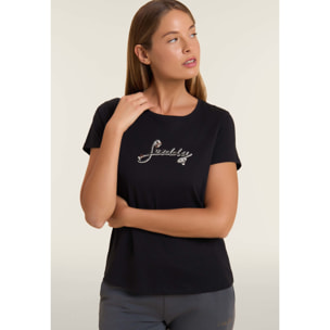 T-shirt in cotone Supima con logo in paillettes bicolore