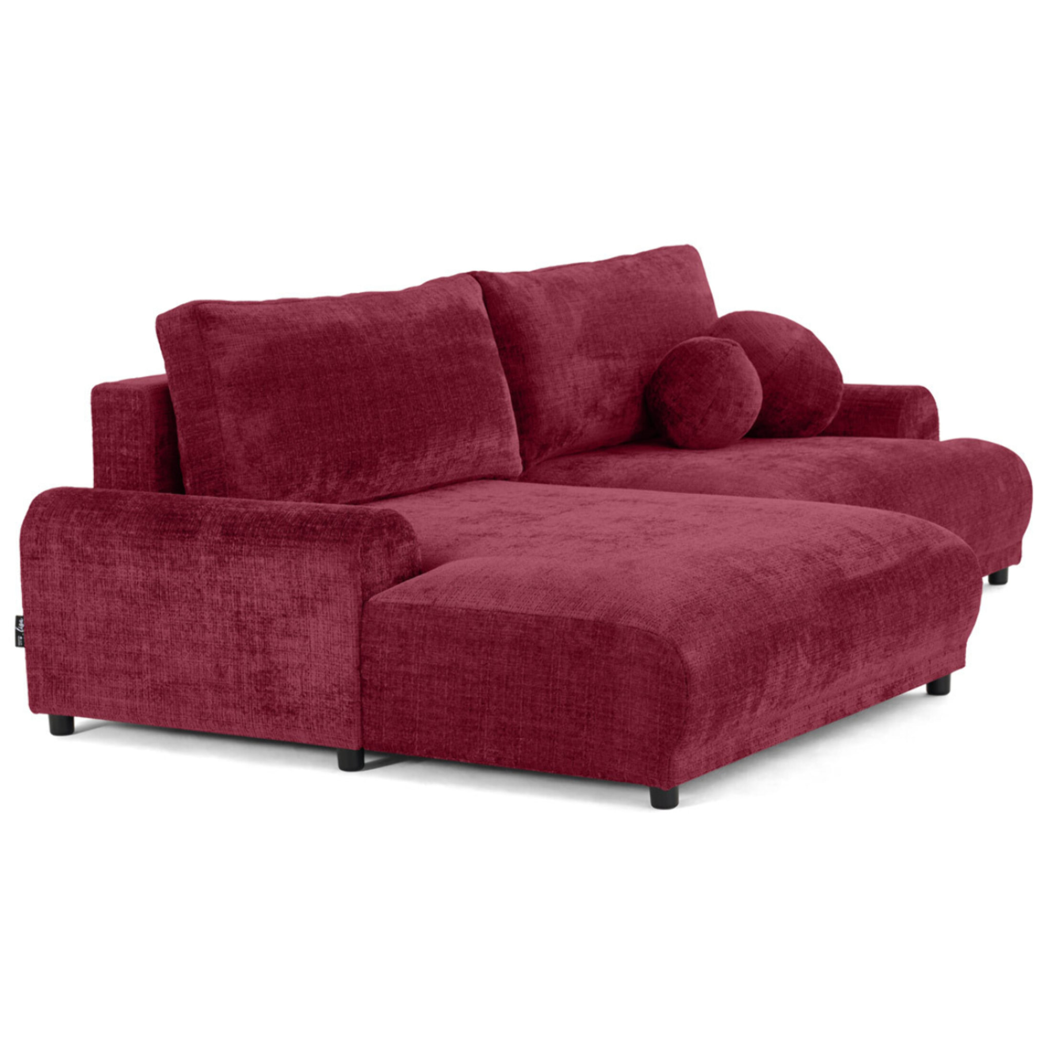 Nelly - canapé d'angle gauche 4 places convertible avec coffre en velours texturé - Prune