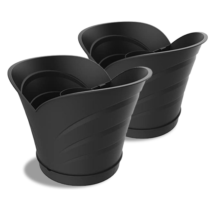 Tulipano - Set di 2 vasi con foro centrale. Vasi da esterno. Colore grigio. Made in Italy.