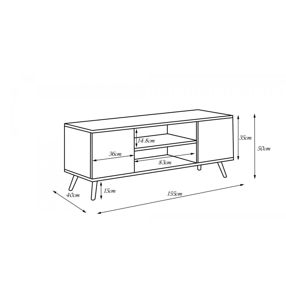 Mobile porta tv con 2 ante e 1 ripiano centrale, Credenza con piedini, Buffet da soggiorno in stile scandi, cm 155x40h50, colore Acero