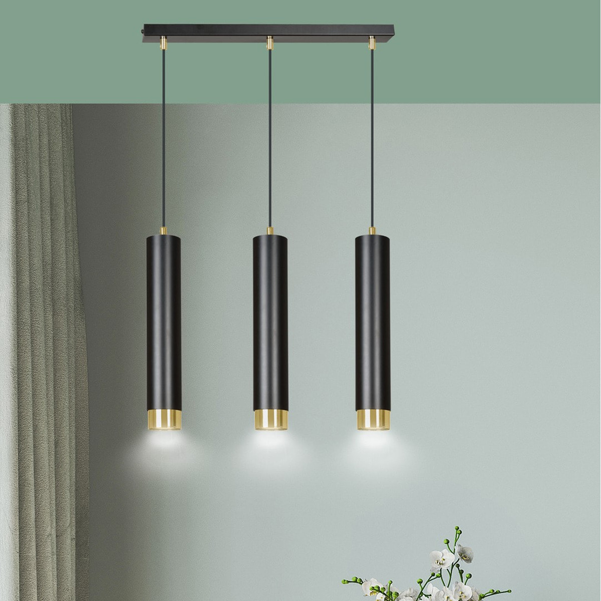 Lampada a sospensione KIBO in acciaio nero opaco e oro