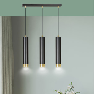 Lampada a sospensione KIBO in acciaio nero opaco e oro
