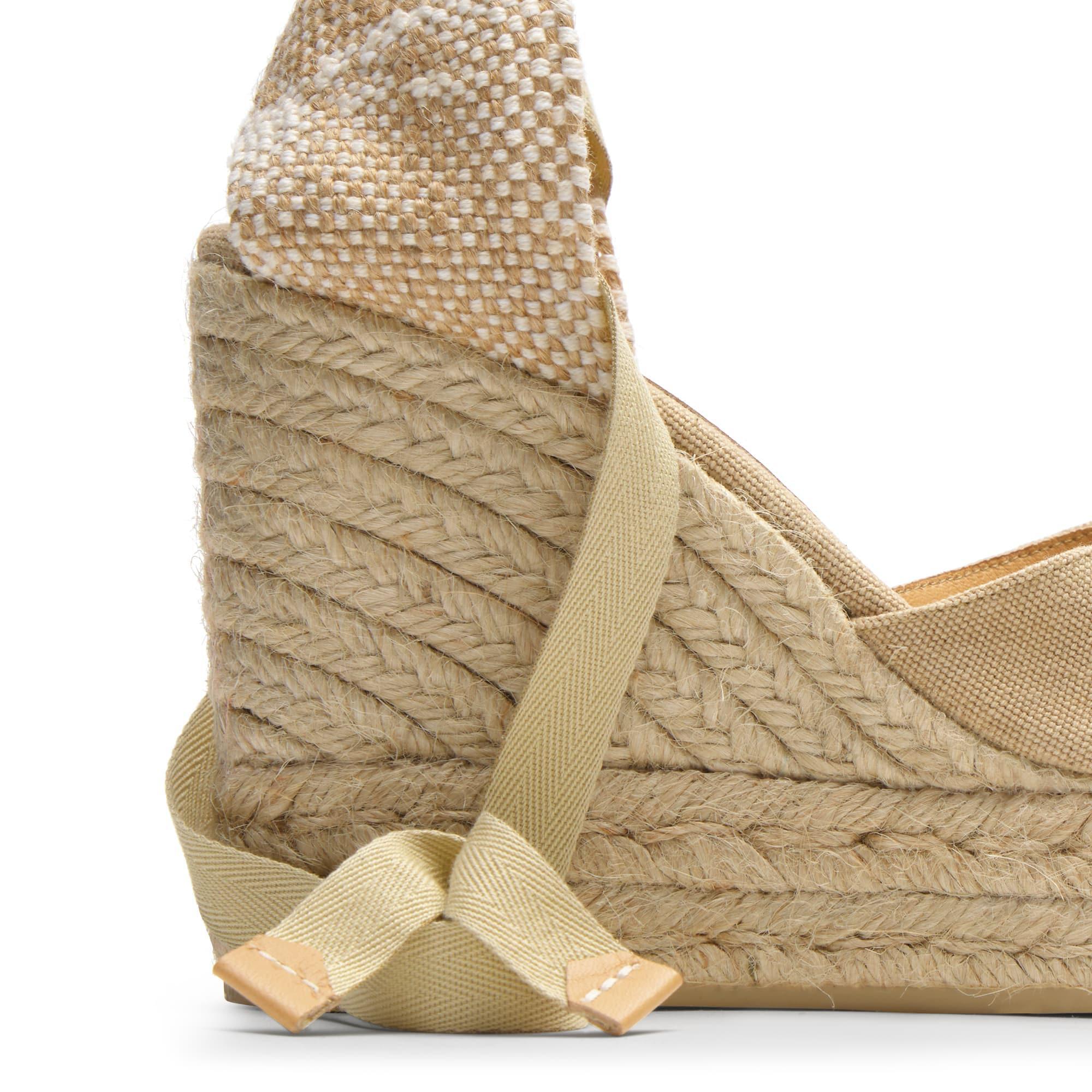 Alpargatas de cuña de mujer Chiara en algodón acabado lavado, cierre mediante lazada y doble plataforma