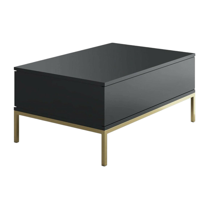 Tavolino da salotto Vespero, Tavolo basso da caffè, Portariviste per divano, Ripiano da soggiorno, 90x60h40 cm, Antracite e Oro
