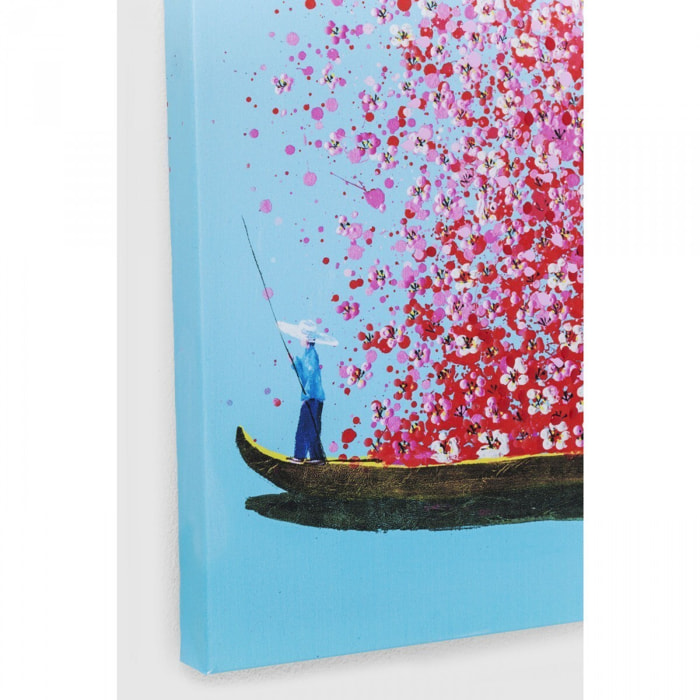 Tableau Touched fleurs pirogue 30x40cm bleu et rose Kare Design