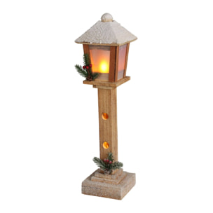 decoración navideña farola de madera con 21 luces led cálidas con temporizador 12x12x52cm