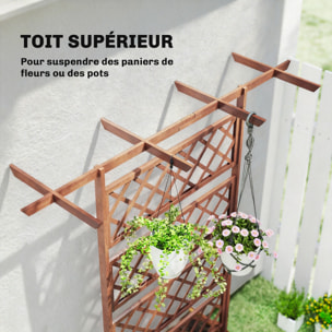 Jardinière treillis haut central avec poutres bois verni