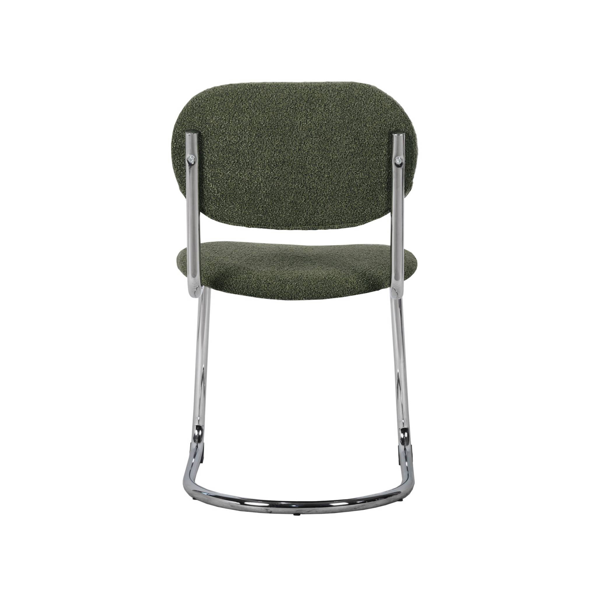 Lot de 2 chaises cantilever arrondie métal. bouclette texturée kaki et pieds chromés - L 47 x P 54.5 x H 81cm - Maloa