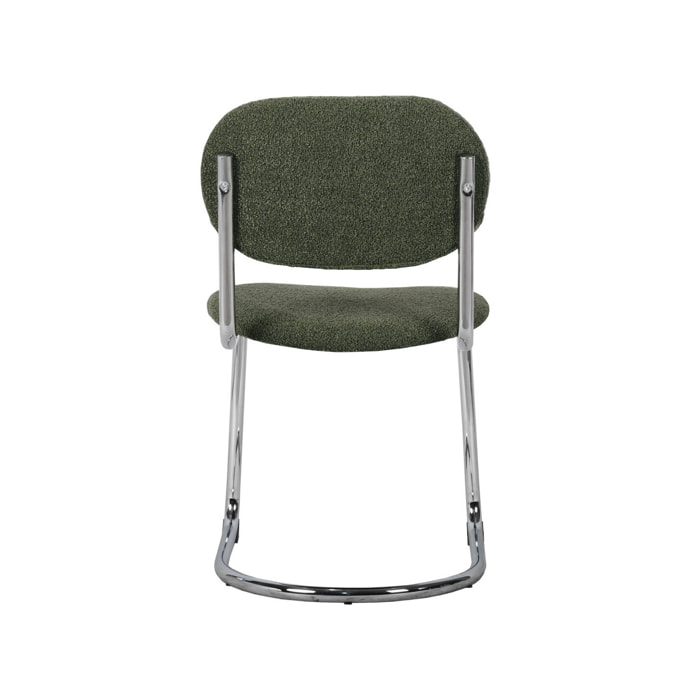 Lot de 2 chaises cantilever arrondie métal. bouclette texturée kaki et pieds chromés - L 47 x P 54.5 x H 81cm - Maloa