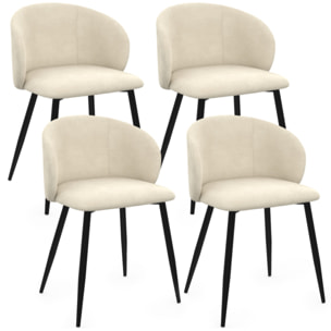 Chaises Léona velours crème pieds métal noirs - lot de 4