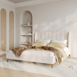 Lit double 160x200 cm en tissu beige et pieds doré - Koda