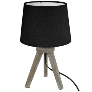 Lampe mini trépied - bois et noir H31 cm