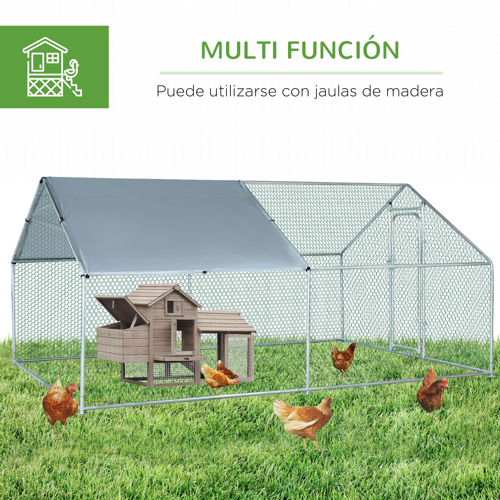 Gallinero Exterior Grande de Metal Galvanizado 3x4x1,95 m Jaula de Aves con Puerta Cubierta de Tela Oxford Resistente a los Rayos UV y al Agua para Patio Plata