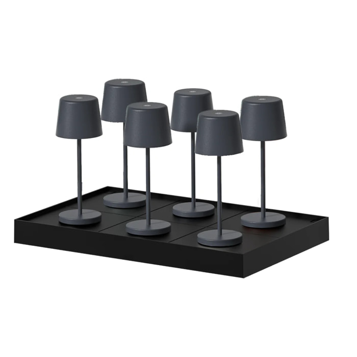 6 Lampes de table MINI KELLY Gris H22cm + base de chargement
