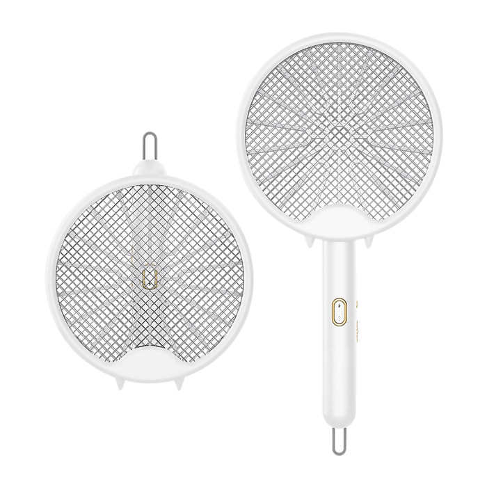 Racchetta elettrica W1 a doppio uso, uccide zanzare, mosche e falene. Batteria al litio. Luce ultravioletta 360°.