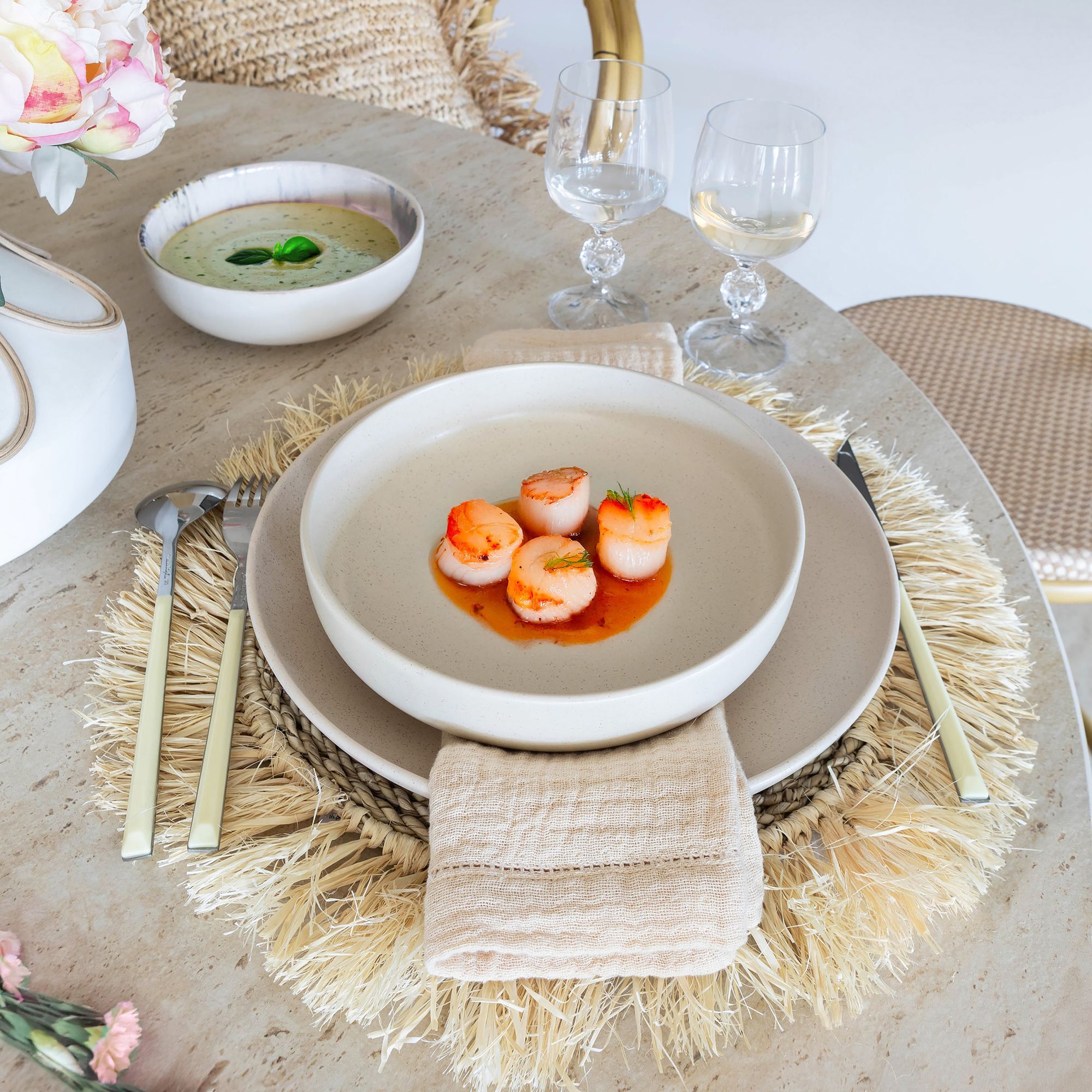 Lot de 6 assiettes creuses beige en grès 20,5cm ARITA