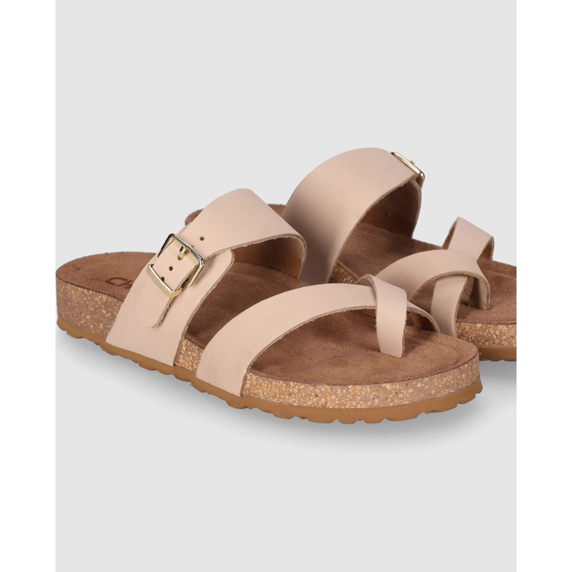 Sandalias de Piel - Arena - Tacón: Bajo