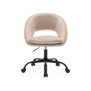 Chaise de bureau ronde à roulettes en velours blanc cassé. Pam. L 59 x P 60 x H 79 / 89cm