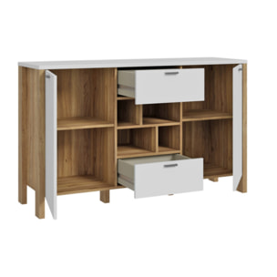 Buffet L141 cm 2 tiroirs 2 portes 4 niches décor gris clair - BOLERO