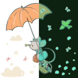 Sticker phosphorescent lumineux - SOURIS EN PARAPLUIE