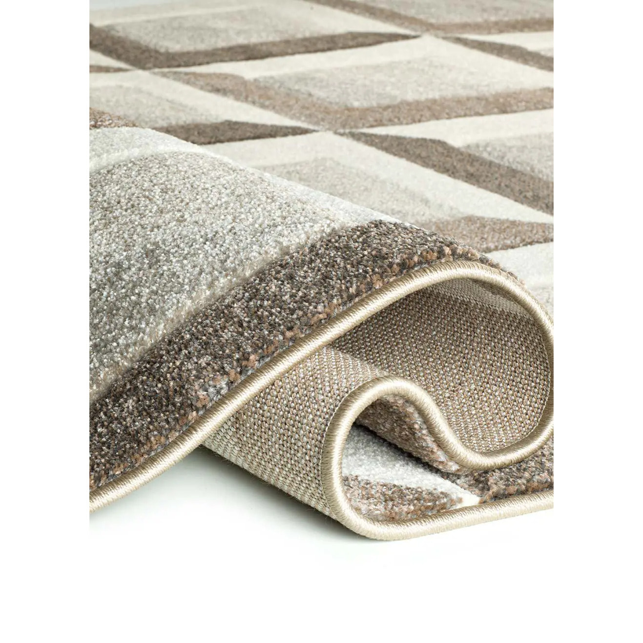 BADET Alfombra geométrica de pelo corto marrón y crema, varias medidas disponibles.