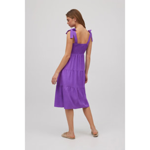 Abito midi in lino con spalline larghe viola