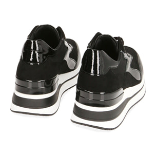 Sneakers nere in tessuto, zeppa 6 cm