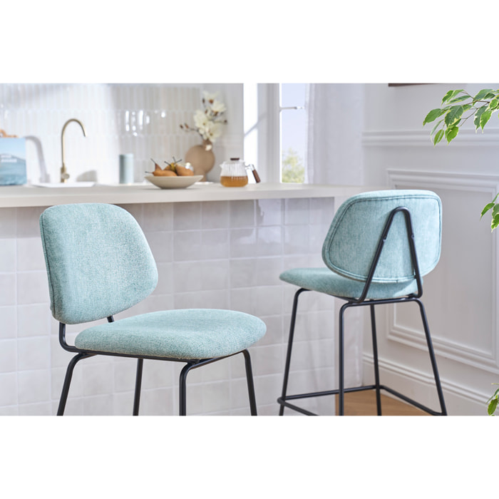 Tabourets de bar en tissu effet velours texturé vert céladon et métal H66.5 cm BARNET (lot de 2)