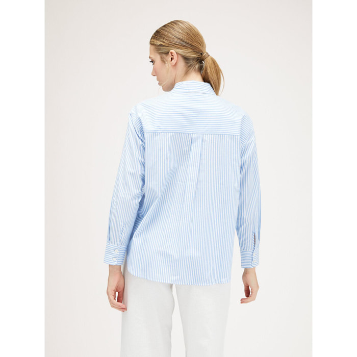 Motivi - Camisa a rayas amplia con bordado de piedras - Light - blue