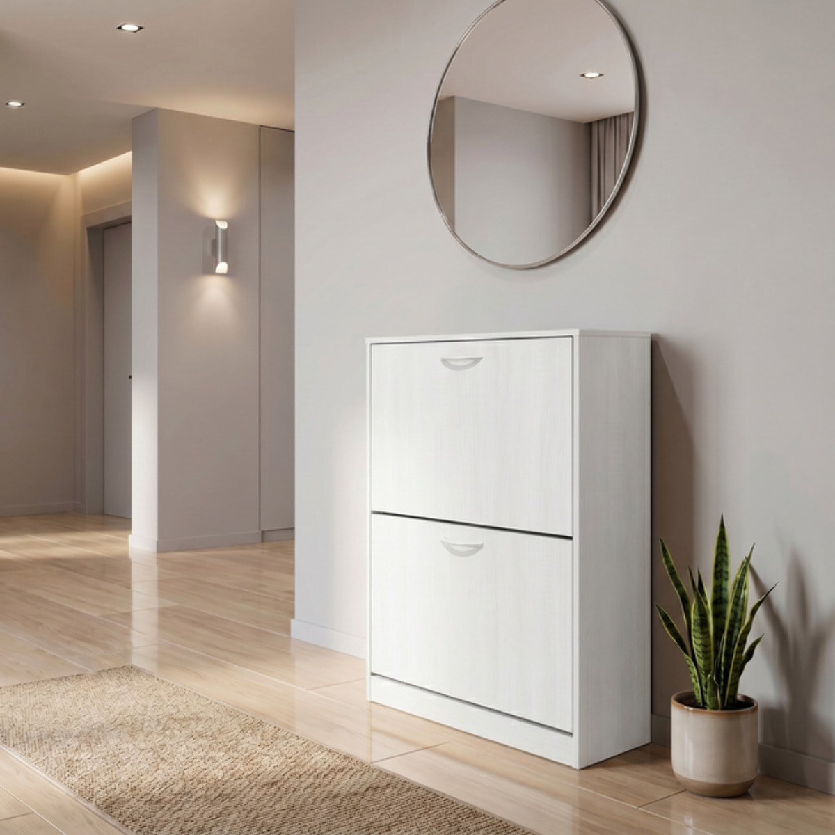 Scarpiera 2 ante salvaspazio in finitura rovere, mobile porta scarpe compatto fino a 12 paia, design moderno e funzionale, ideale per ingresso e corridoio, struttura resistente, facile da montare con istruzioni e accessori inclusi