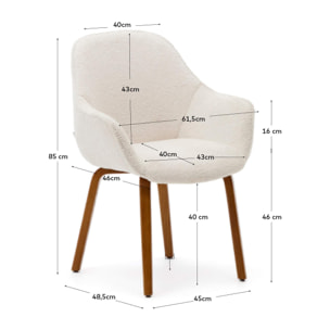 Kave Home - Sedia Aleli in shearling bianco e gambe in legno massiccio di frassino con finitura noce