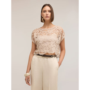 Motivi - Blusa corta de encaje - Beige