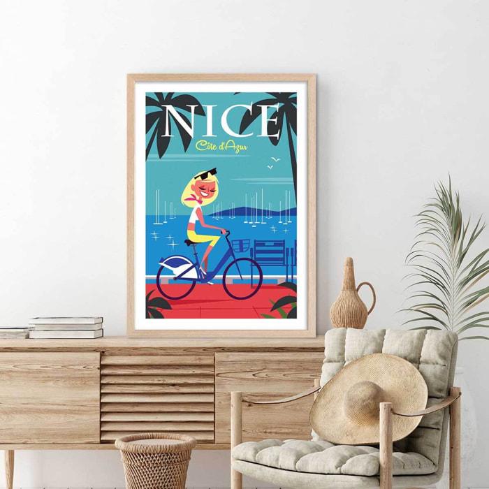 Affiche la Baie des Anges Affiche + cadre en bois - Chêne