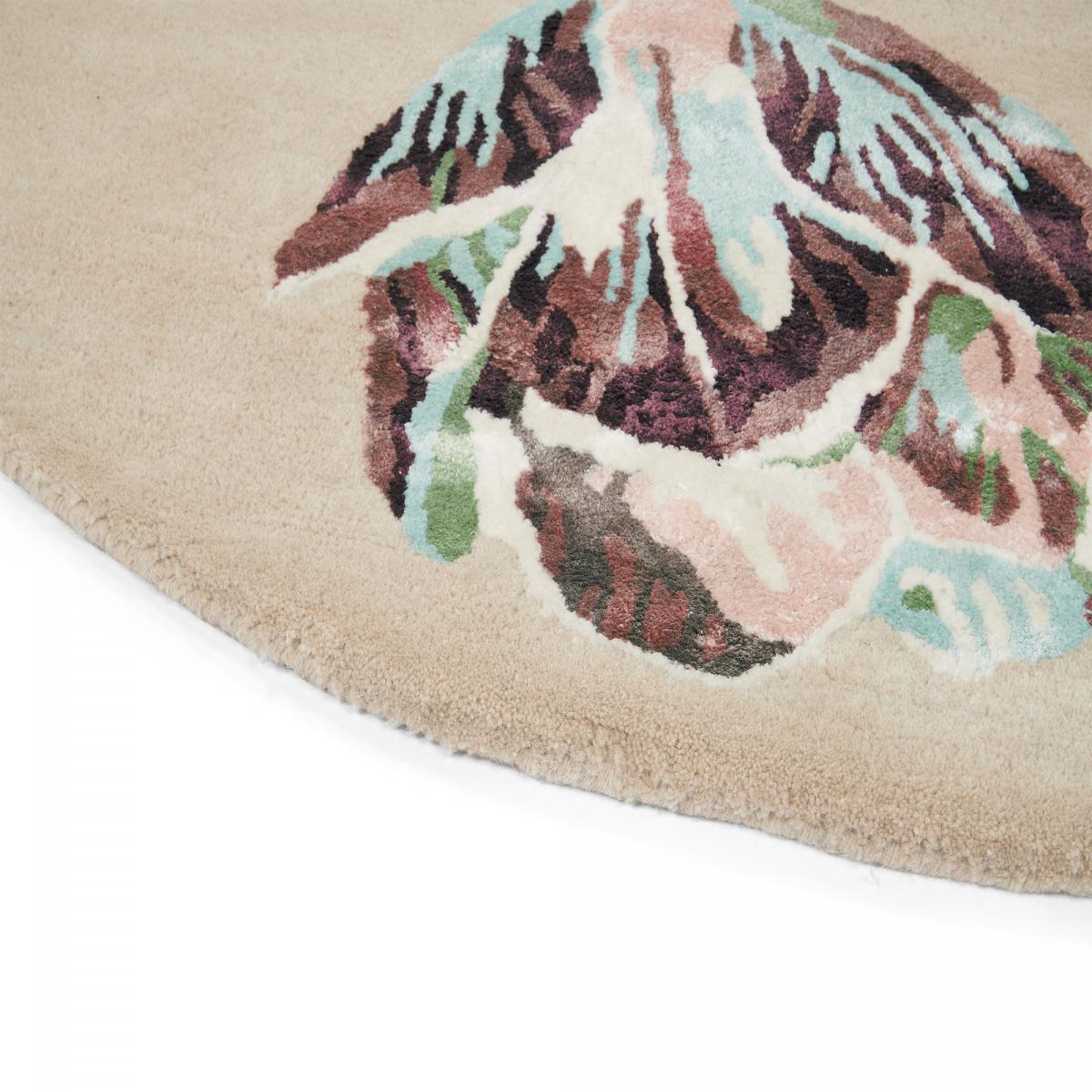 Tapis rond fait à la main en laine motif floral NUITORB
