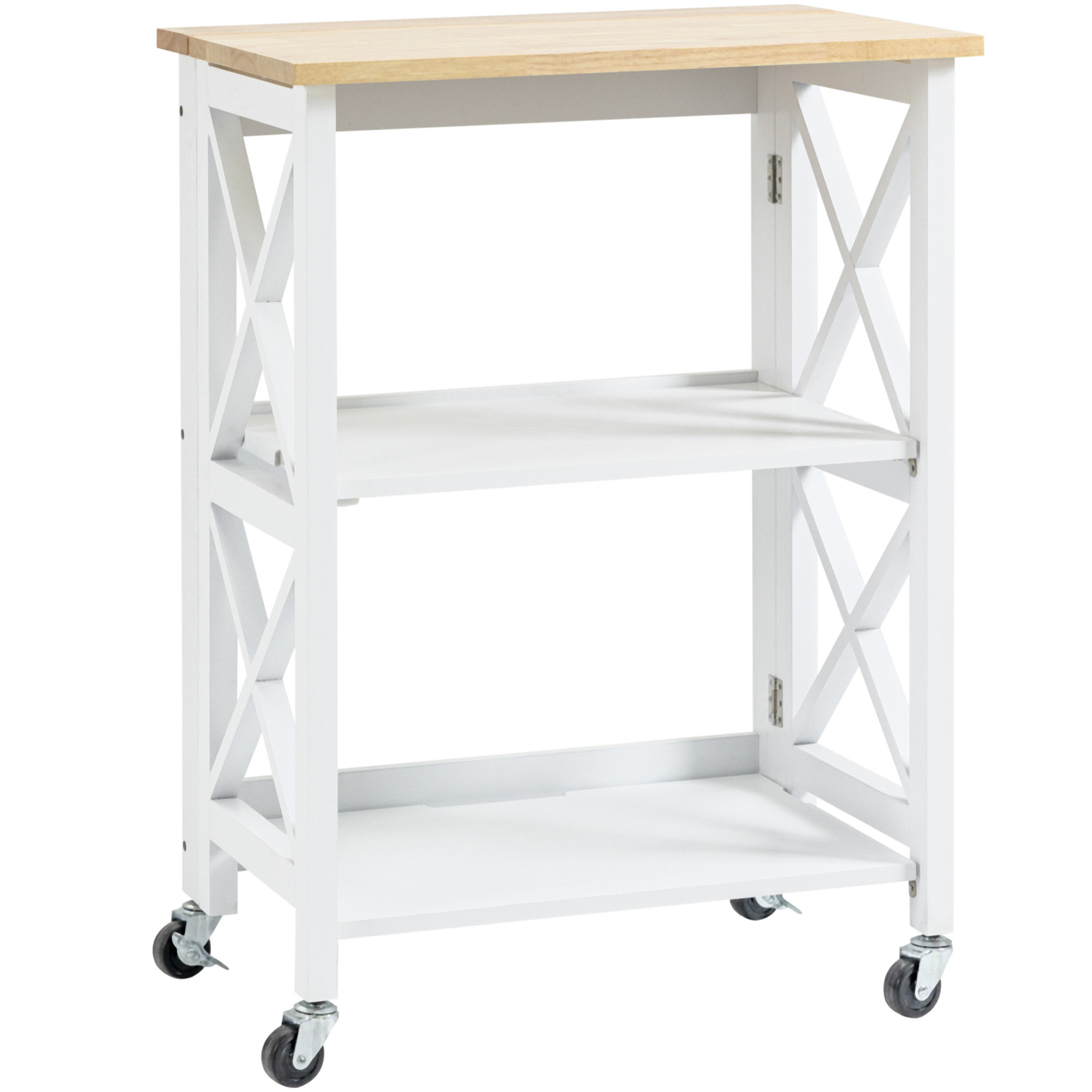 Carro de Cocina Plegable Carrito de Servicio con Ruedas con Estantes de 2 Niveles 60x40x84 cm Blanco